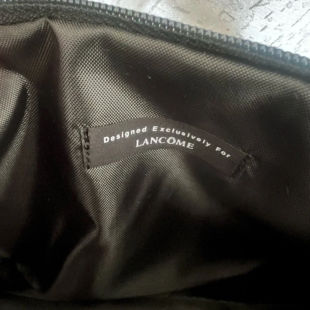 Lancome Paris Black and Pink Cosmetic Bag with Floral Accent